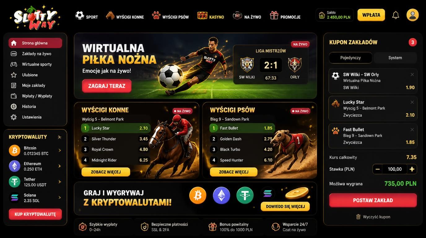 Interface zakładów sportów wirtualnych z elementami kryptowalut