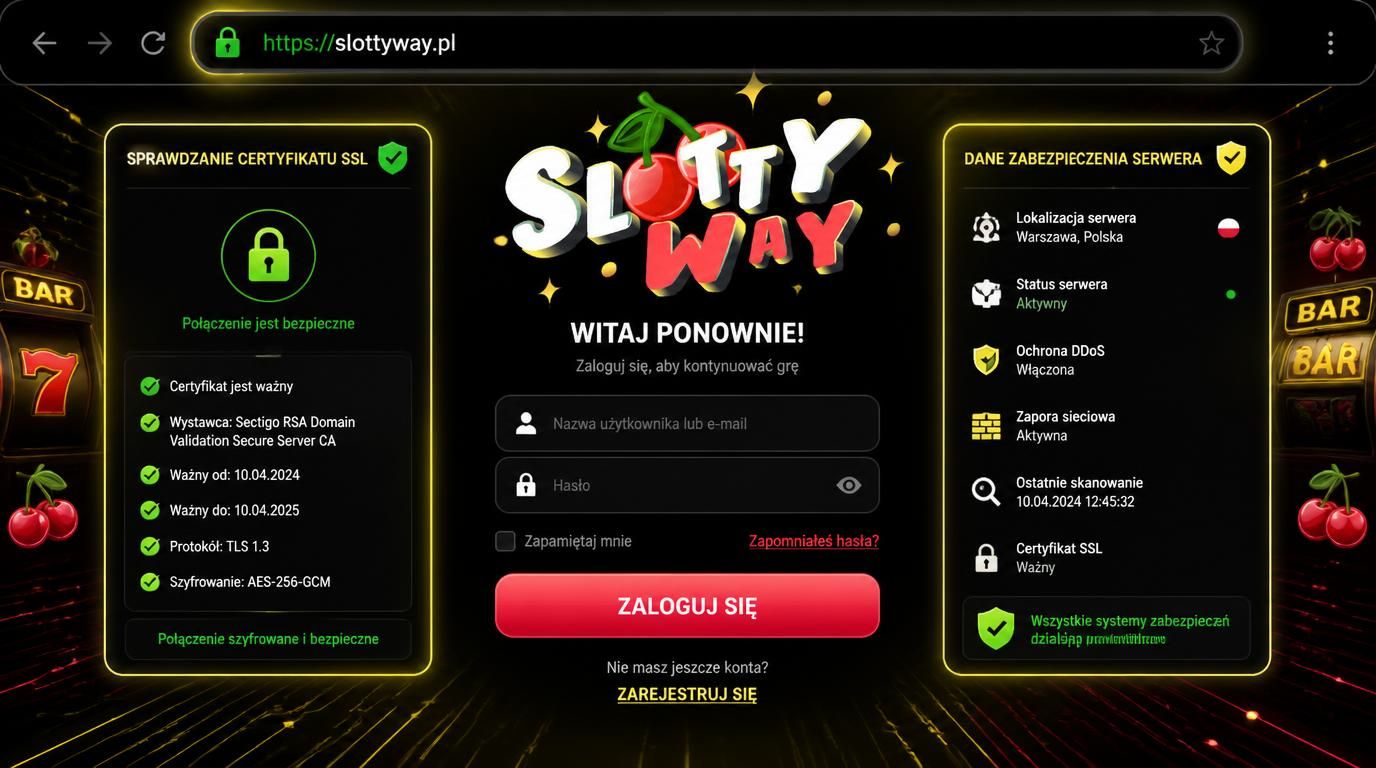 interfejs kasyna z zamkiem SSL i formularzem logowania z napisem Bezpieczna rejestracja